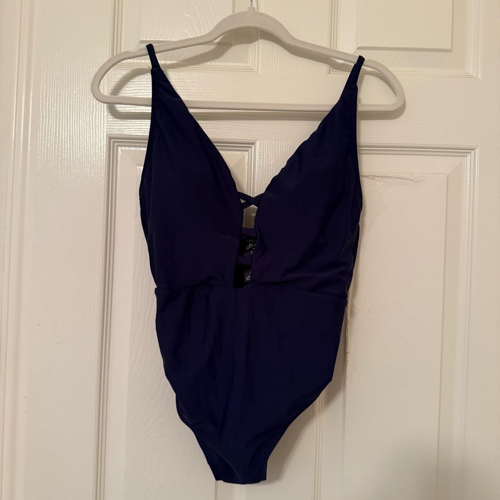 Jessica Simpson navy One Piece swimsuit bathing suit vacation beach pool